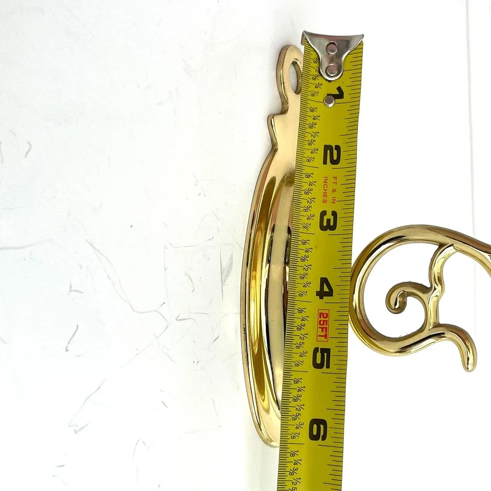 Vintage Polished Brass Wall Sconce Candle Holder Scroll Arm Oval Backplate Gold